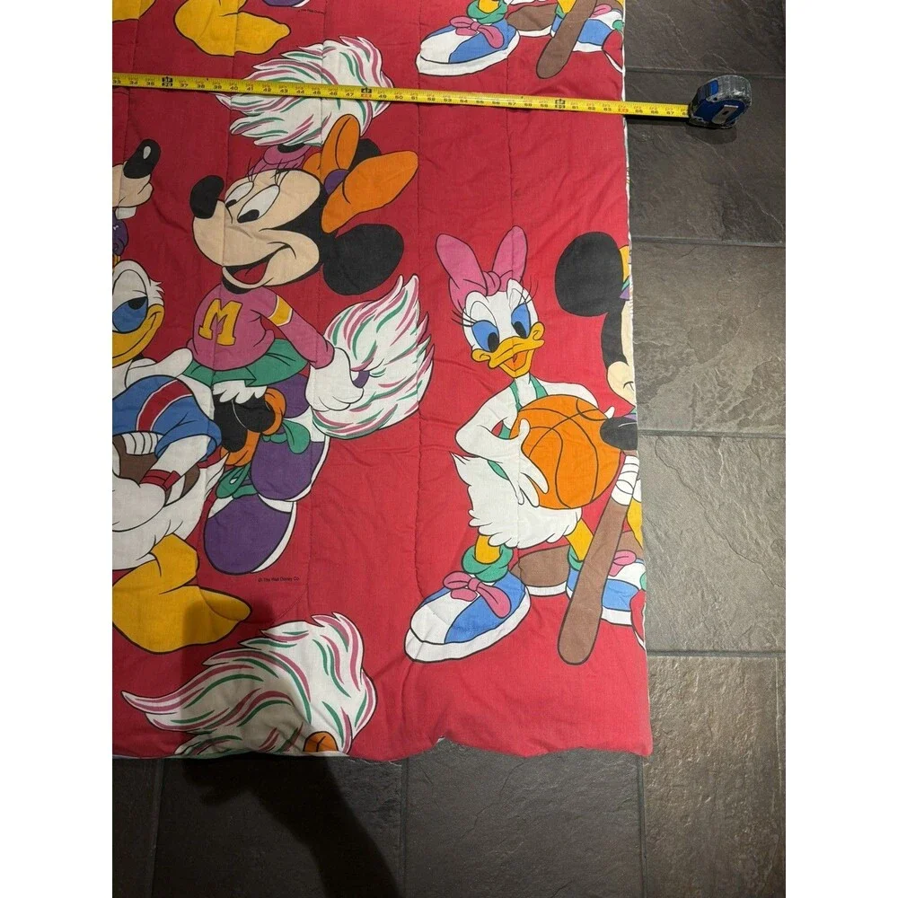 Vintage Disney Mickey & Friends Sports Reversible Twin Comforter Quilt 90s 80s